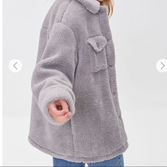 F21 gray Faux Shearling Button-Up Coat - Picture 3 of 10